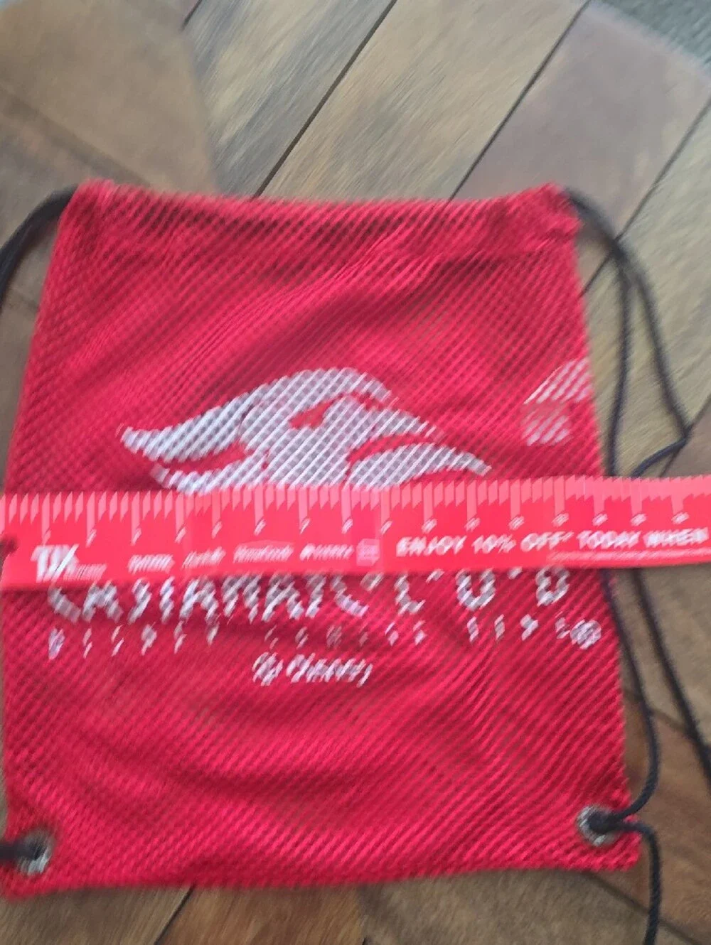 Disney Cruise Line Red Mesh Drawstring Backpack with White Logo